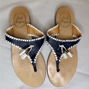 Jack Rogers Navy and White Tassel Thong Sandals